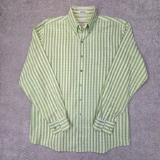 CUTTER & BUCK Green Stripe Button Collar Cotton Dress Shirt Mens Size Medium