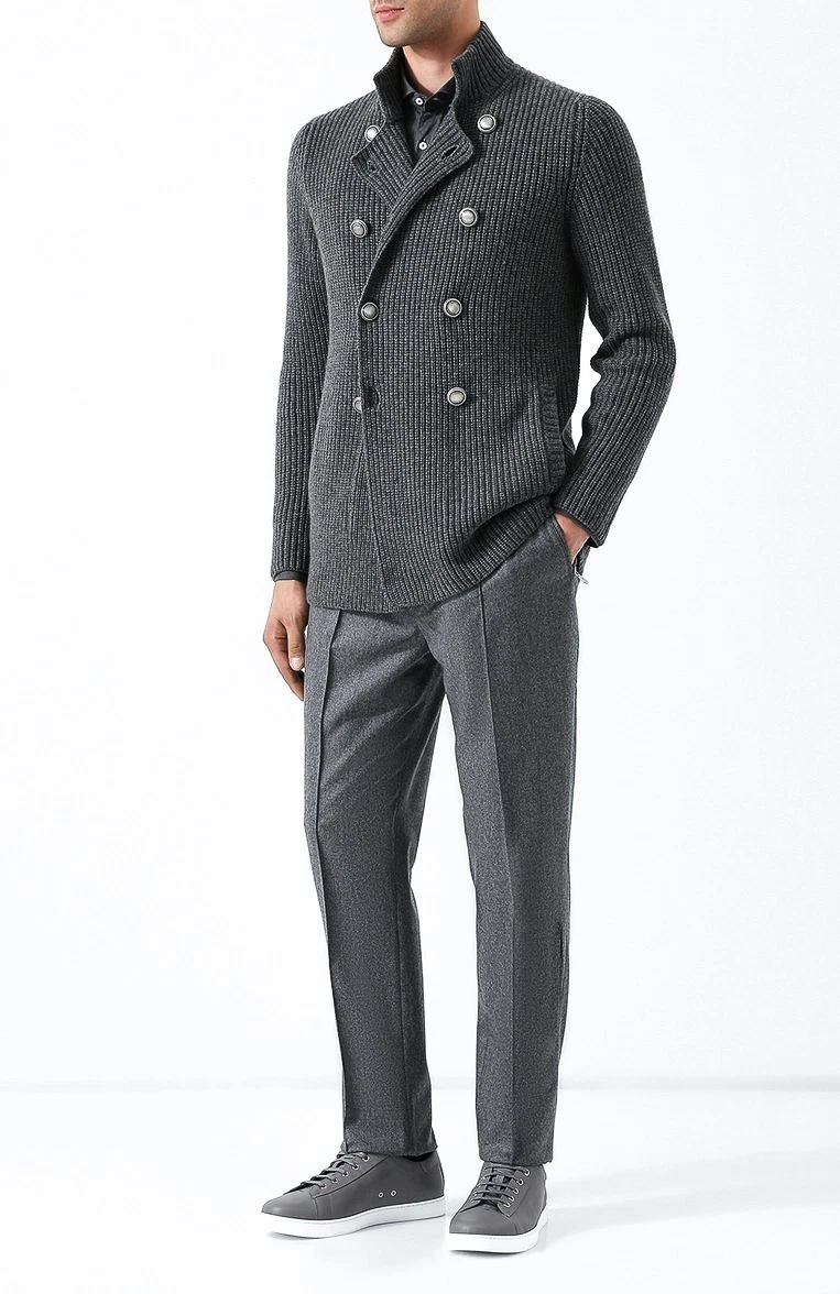 Brunello Cucinelli — $3545 BRUNELLO CUCINELLI Gray English Rib 100% Cashmere Cardigan Sweater 52 Euro