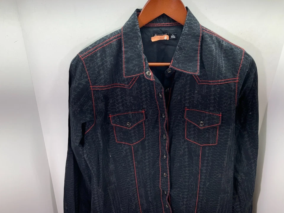 Camisa Cruel Girl Western Abotonada Mujer L Negra Geo Manga Larga Vaquera Rodeo Foto 2 de 4