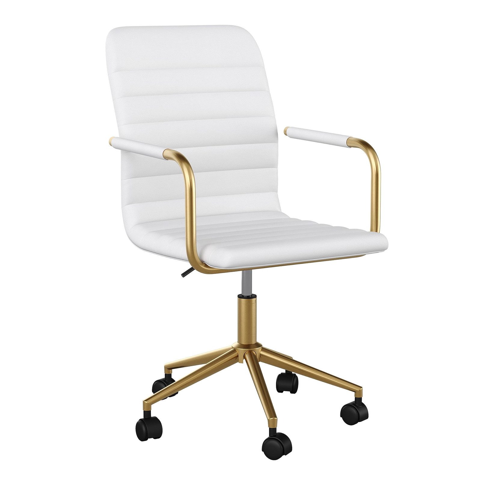Taytum White Faux Leather Swivel Office Task Chair with Armrests