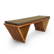 Outdoor Wooden Bench with Weatherproof Cushion, 62.8 inches,2-Seater,For Patio