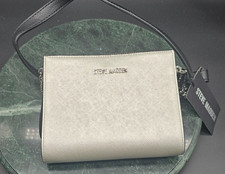 Steve Madden Greer Wallet On String Crossbody Bag Silver Saffiano New with Tags
