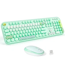 Wireless Keyboard and Mouse Combo - Pale Green Full Sized Plug and Play Color...