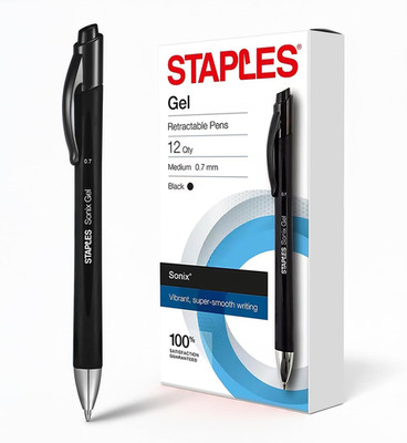 STAPLES Retractable Gel Pens, Medium Point 0.7Mm, Black Ink, 12 Pack   Sonix Cri