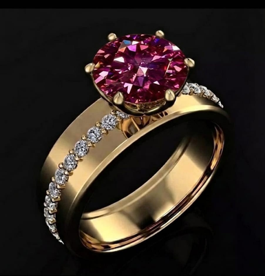 #ad 5.00 Ct Certified Round Cut Red Natural Diamond Ring VVS1 Yellow Gold Finish $204.52