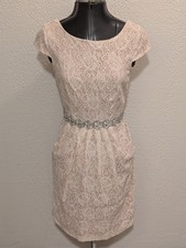 City Triangles Blush Lace Dress with Beaded Belt & Pockets Cap Sleeve Size 4
