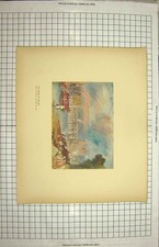 Vecchia stampa antica originale ponte a colori fiume Meulan Senna Francia barche