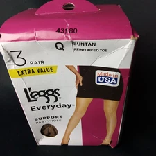 L'EGGS PANTYHOSE SUNTAN REINFORECED TOE SIZE Q 3 PAIR
