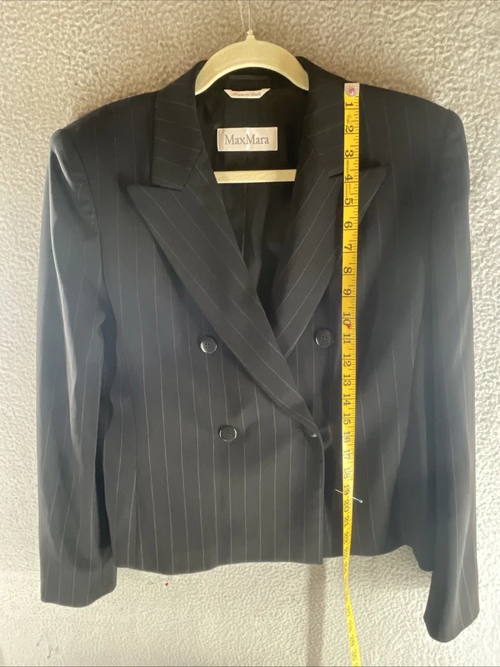 Blazer Max Mara Mujer Negro Rayas Talla 10 Hecho en Italia Lana Doble Pecho Foto 4 de 4