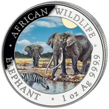 2026 African Wildlife Elephant Silver Coin - Somalia - 1 oz BU in Color 113.43 per troy oz