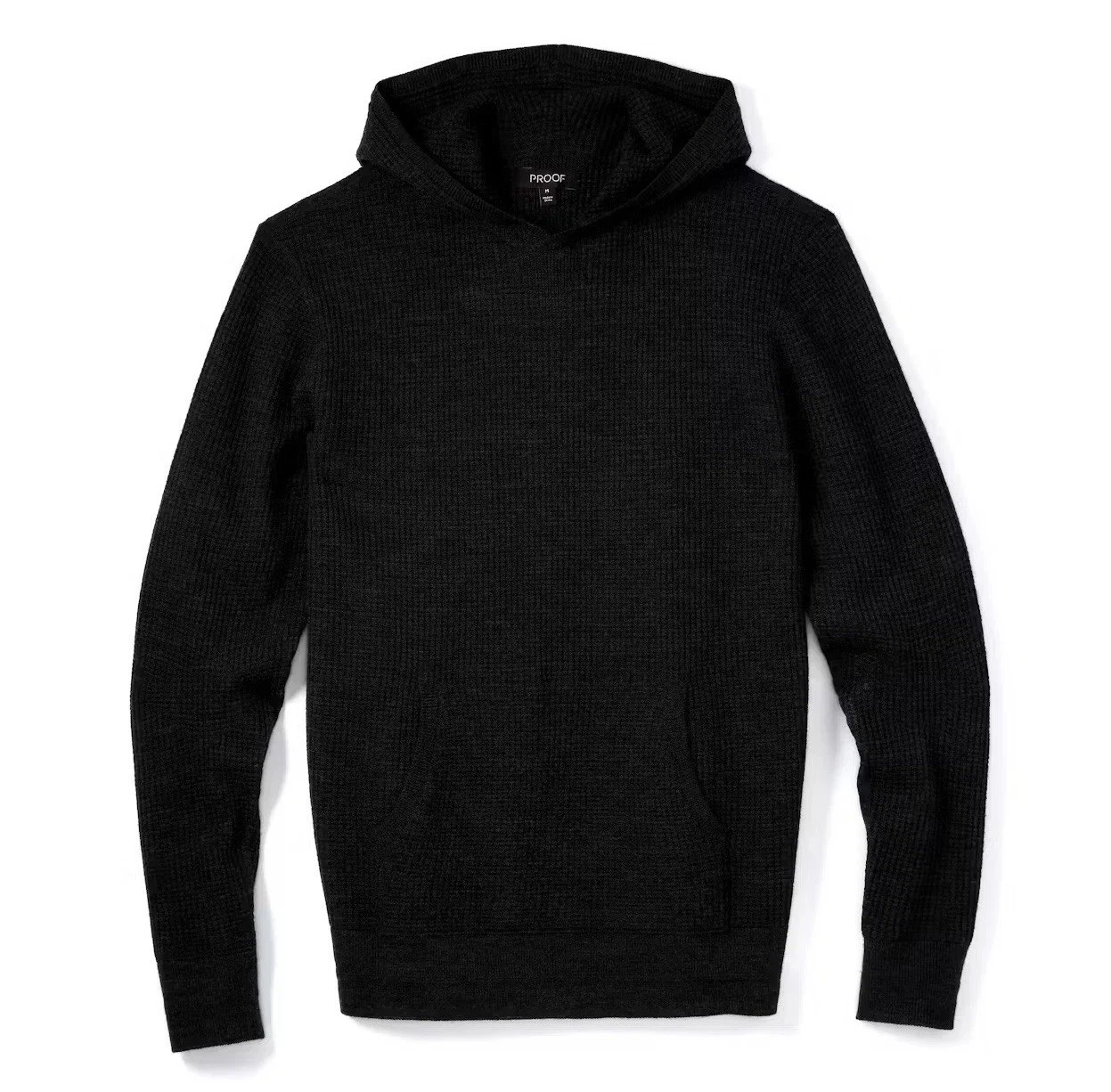 Proof 72-Hour Merino Sweater Hoodie Men's M Waffle-Knit Wool Thermal Black EUC