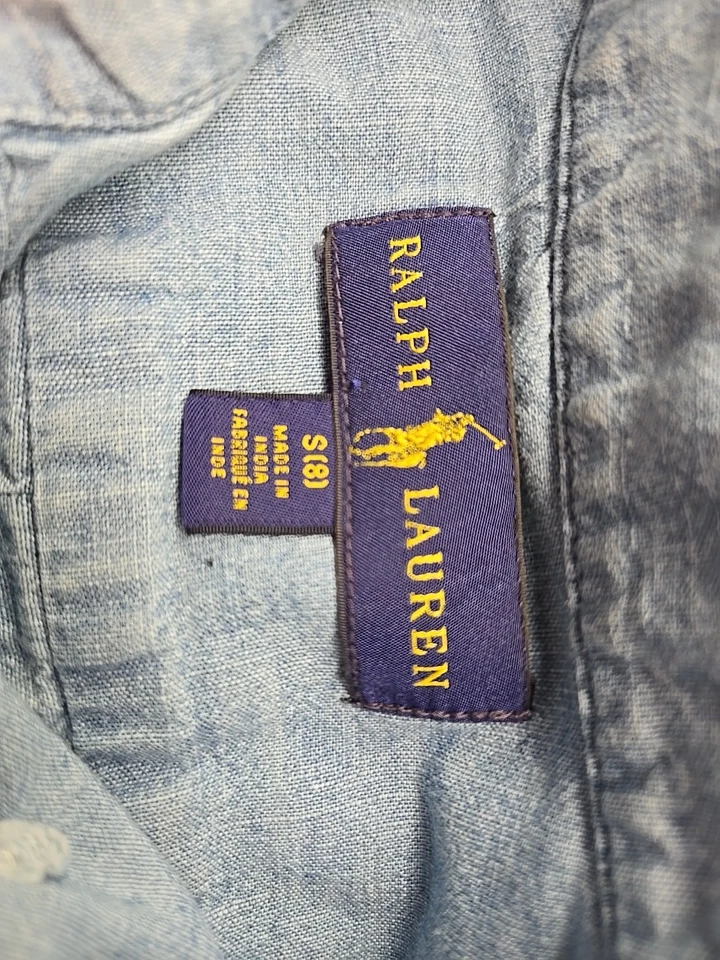 Camisa informal Ralph Lauren para niños pequeña (8) denim cambray con botones manga larga Foto 4 de 4