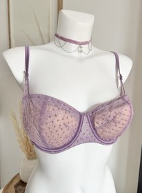 Victoria Secret Dream Angels Bra 38C Unlined Balconet All Lace Satin Trim Lilac