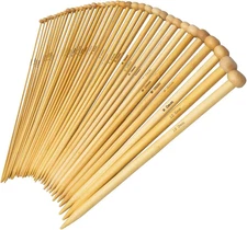 36PCS Bamboo Knitting Needles Set, Betybedy Single Pointed Knitting Needles, 9 I