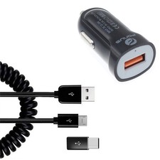 Cargador de Coche Rápido 24W Cable USB Enrollado Micro-USB a USB-C Adaptador para Tabletas