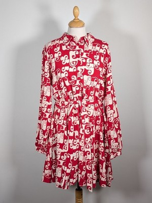 An'ge rot Blumen Swirl Print Gürtel Shirt Kleid UK 12-14 Okapie Viskose