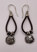 Silpada Sterling Silver 925 Israel Medallion Leather PRAIRIE GIRL Earrings #W217