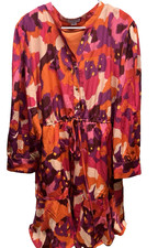 CHICSOUL dress womens plus size 3X tie waist purple & orange lined dress