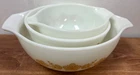 Pyrex Butterfly Gold Cinderella Mixing Bowls 441/402/443 Set of 3 Vintage
