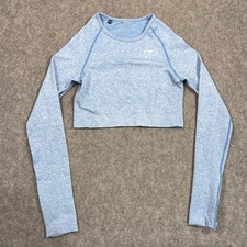 Gymshark Light Blue Marl Vital Adapt Long Sleeve Seamless Activewear Crop Top Sm