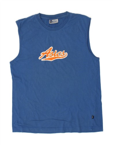 ASICS Womens Graphic Vest Top UK 14 Large Blue Cotton BQ02