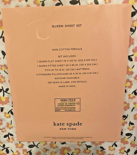 Kate Spade Queen Size French Country Floral Sheet Set Coral Pink Yellow NEW - Picture 5 of 7