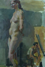 Vintage Portrait Painting Nude Studio Model Fine Arts Art Deco Jean Terles Agen