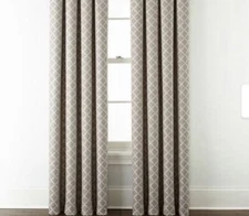 JCP HOME 50" X 95" QUINN LATTICE GROMMET PANEL CURTAIN DRAPES KHAKI  NEW