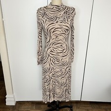 Boohoo Dress Womens Size 6 Animal Print Tiger Ruffle Brown Tan Mock Neck Stretch