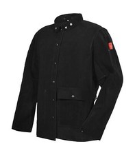Black Leather Welding Jacket, Heavy Duty FR Split Cowhide Leather Work Safety...