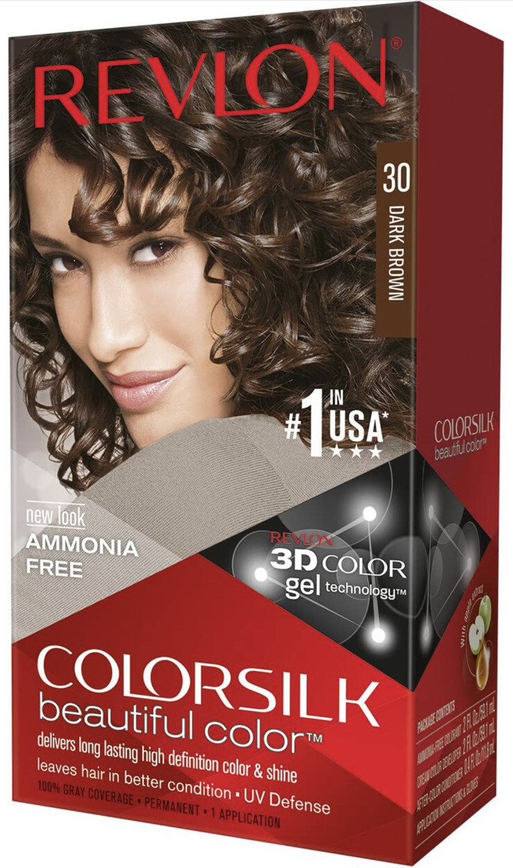 Revlon ColorSilk Permanent Hair Dye With Keratin, 30 Dark Brown Hair Color