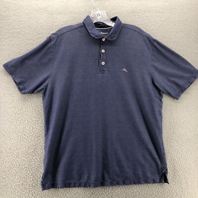 Tommy Bahama Polo Shirt Mens Large Blue Gray Marlin Casual Short Sleeve  Stretch