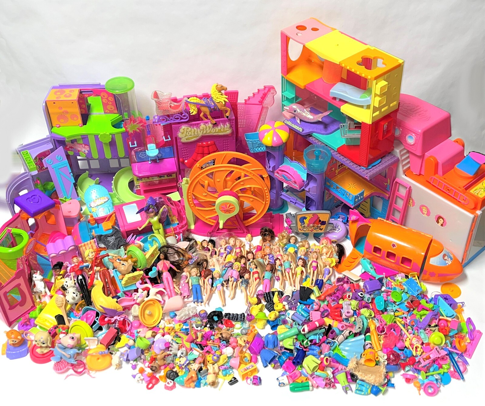 Polly Pocket HUGE LOT vintage dolls toys accessories Bluebird Mattel PollyWorld