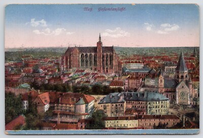 METZ France Skyline View Cathedral Churches Lovely Village Vintage Postcard