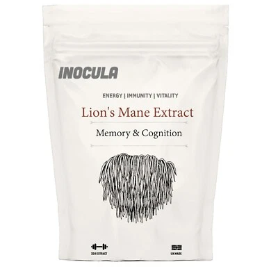 INOCULA Lions Mane Mushroom Extract Capsules 10,000mg 240mg Polysaccharides Strong Vegan