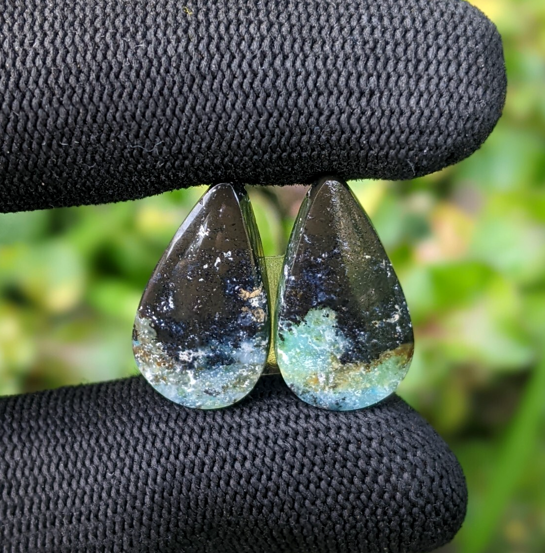 Blue Opalized Petrified Wood Pair Earring Indonesia Opal