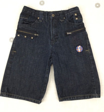 Rocawear Rebels Dark Blue Denim Zip Pocket Cotton Bermuda Shorts Boys Sz 7X