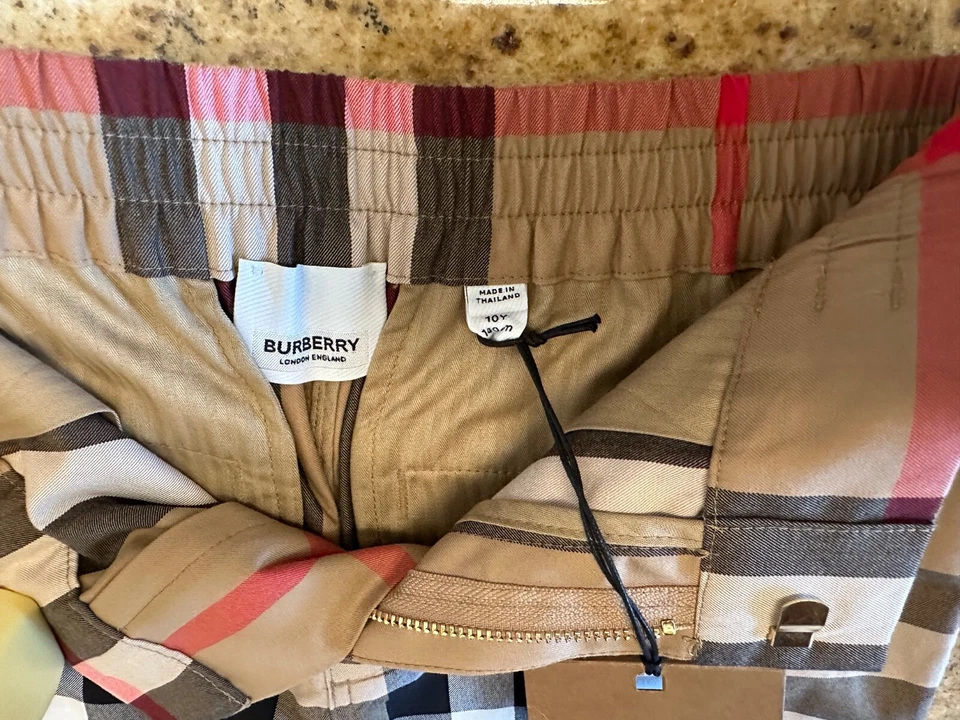 Burberry Checkered Tailored Shorts for Boys 10Y Archive Beige Button Zip - Image 2 of 4