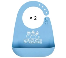 LOT OF 2 Tunno Tots CHILLIN' WITH MY SNOWMIES Bib Light Blue Silicone NEW 