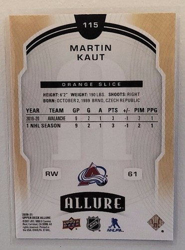 2020-21 Upper Deck Allure Martin Kaut Rookie #115 Orange Slice - Bild 2 von 2