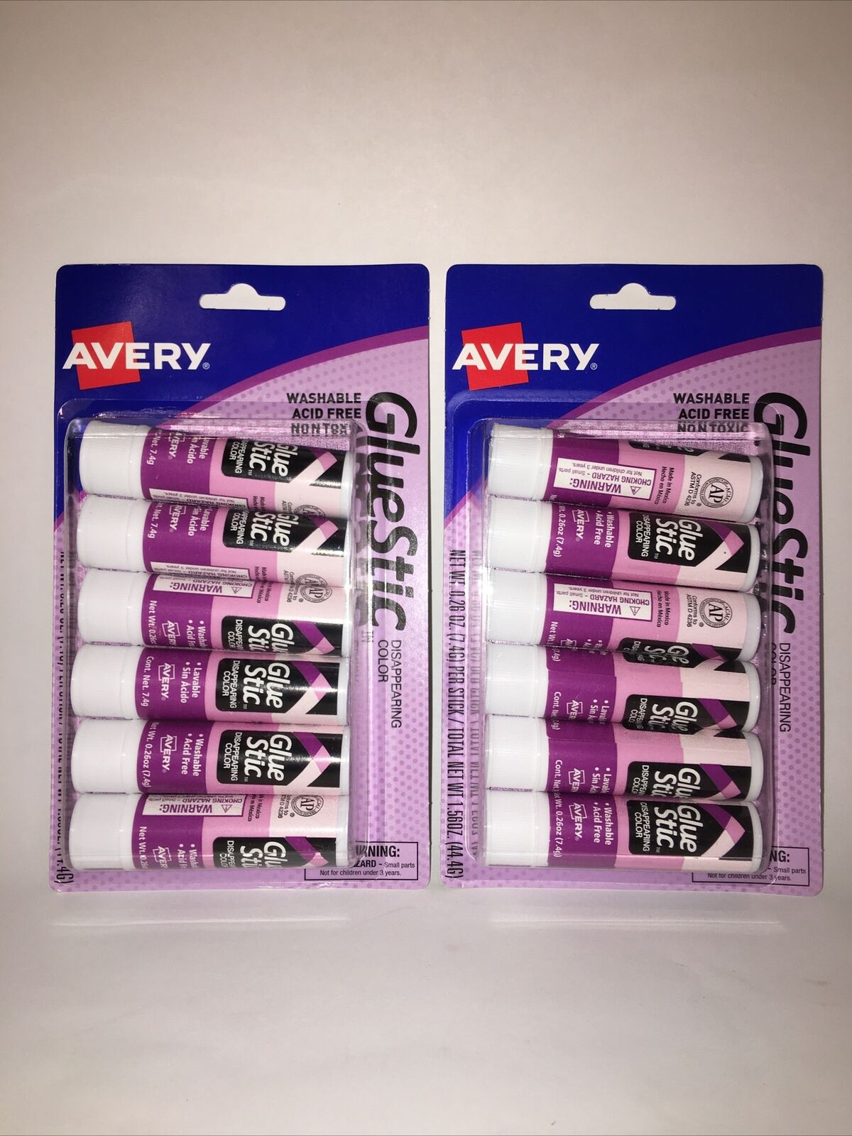 Glue Stick Avery Disappearing Color Washable 0.26 oz. Acid free