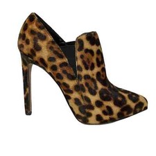 Nine West Bootie Sz 7.5 Leandra Brown Leather Leopard Calf Hair Pumps Stiletto