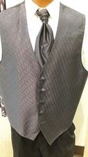Charcoal grey Spectrum FULLBACK tuxedo vest w/longtie Large PROM/WEDDING