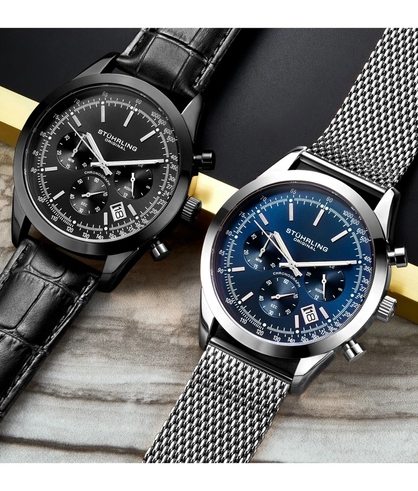 Reloj Stuhrling Hombre Japón Cuarzo Cronógrafo Acero Inoxidable Malla Banda 10 ATM Foto 3 de 3