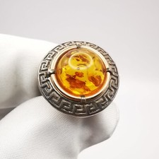 Vintage Ring Handmade Silver 925 Natural Baltic Honey Amber Filigree Singed 5,3g