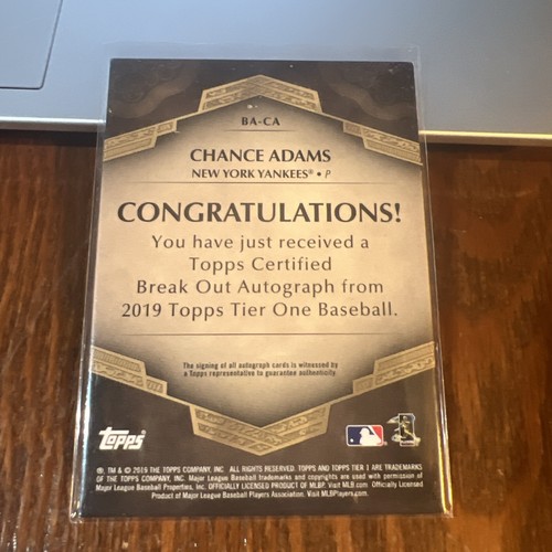 Chance Adams 2019 Topps Tier One Break Out Auto Rookie RC #BA-CA /250 - Picture 5 of 7