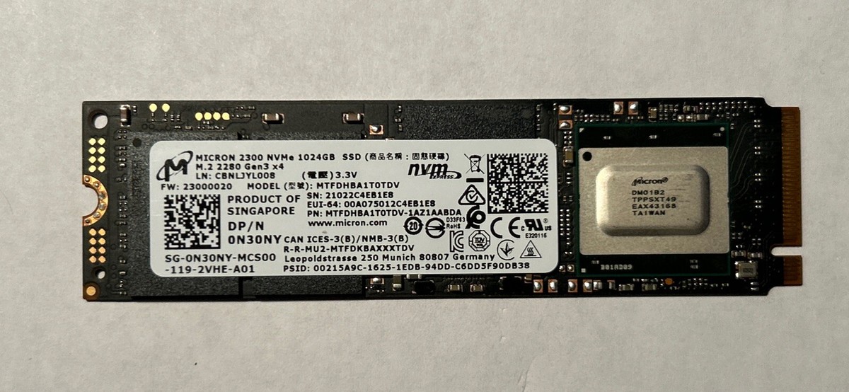 1TB NVMe PCIe Gen3 x4 SSD Micron 2300 MTFDHBA1T0TDV 1024GB