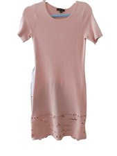 Ann Taylor EUC Dress Peach Pink Short Sleeve Knit Cut out Lace Hem Petite XXSP