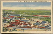 1939 BIRMINGHAM FAIRFIELD, AL LINEN POSTCARD TCI & Ry Tin Plate Mills