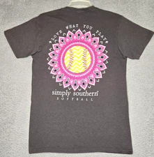 Simply Southern Softball Love What You Play Gray T-Shirt - Adult S - 100% Cotton